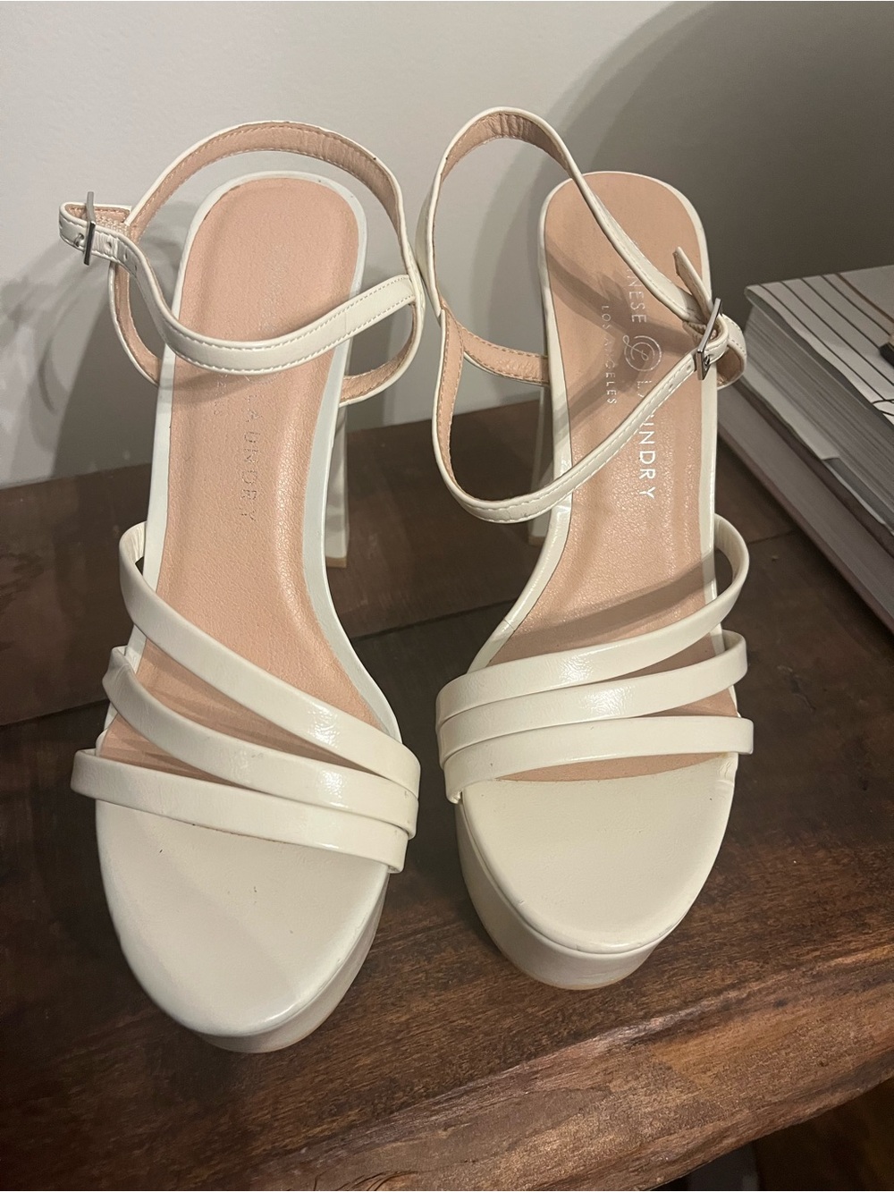 Chinese Laundry Cream Block Platform Heel Sandals with Ankle Strap Size 10 NEW